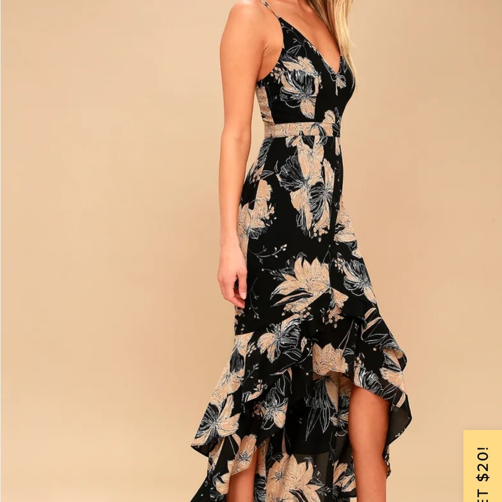 Lulu’s Black Floral Print high low maxi dress